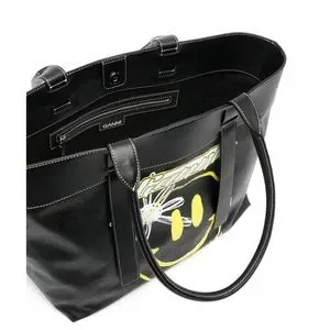 Ganni Bags Ganni Smiley Face Print Canvas Tote Bag In Black